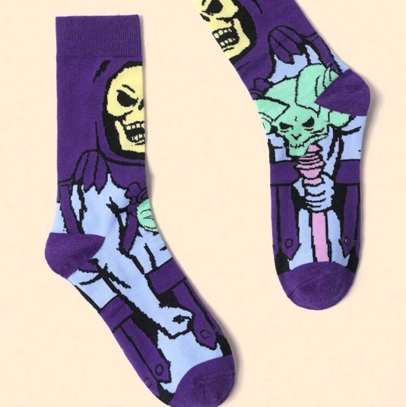 Purple skeleton skeletor he-man funny mens goth socks TV show cartoon punk crew - Picture 11 of 11